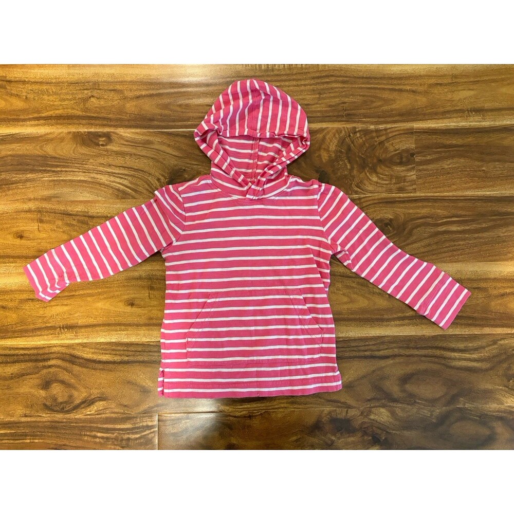 Primary T-Shirt Hoodie, Bubblegum (pink) and White Stripes, Size 3T